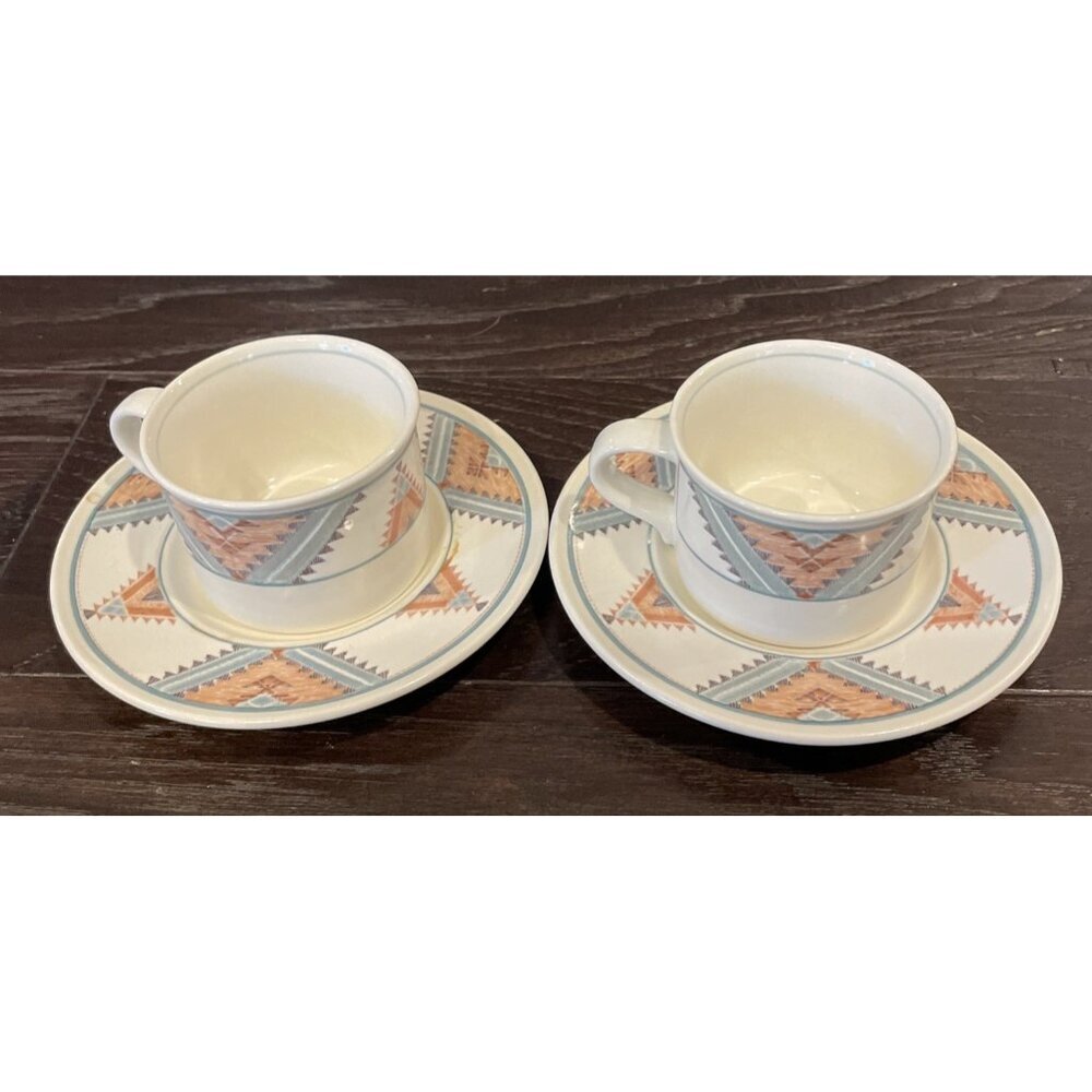 Mikasa Intaglio CAC24 Santa Fe Set Of 2 Demitasse Cups Saucers Vintage Aztec